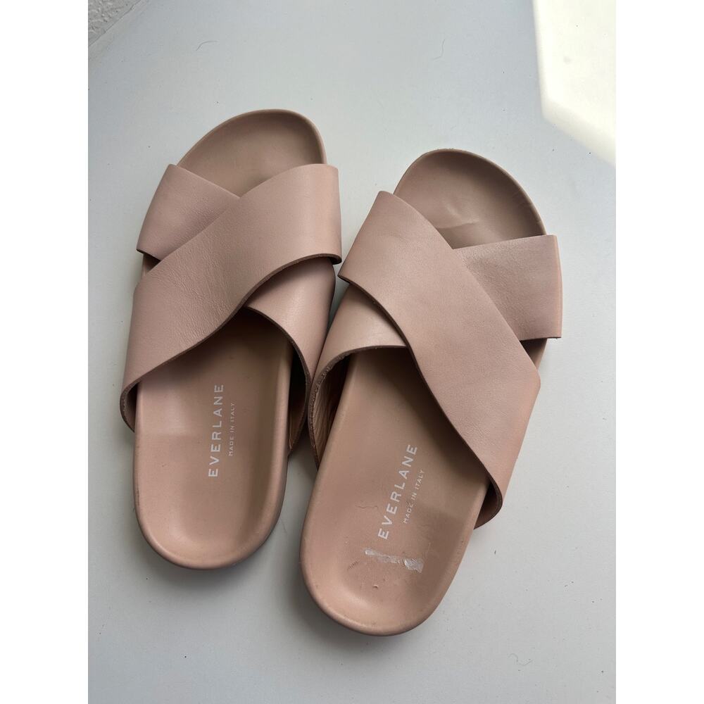 Everlane Made In Italy Blush Pink Leather Crossover Slide Sandals 6 Minimalist